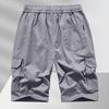 Men Cargo Shorts Solid Color Loose Elastic Waist Drawstring Multi Pockets Daily