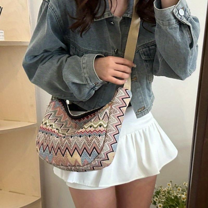 Stylish Foldable Canvas Shoulder Bag - Adjustable Strap, Stitched Embroidery, Spacious Interior - Perfect for Daily Use