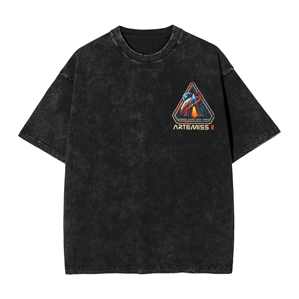 Artemis II Return to the Moon Mission T Shirts Hip Hop Washed Oversize T-Shirts Casual Men Women Streetwear Printed Tee Shirt