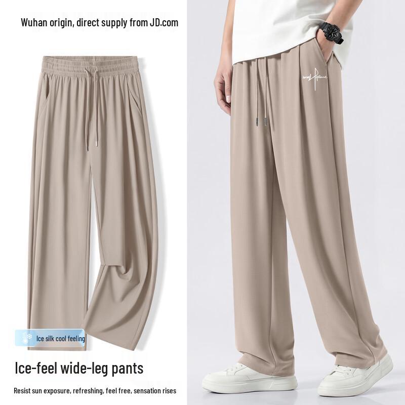 BVVOGUTT Men s Ice Silk Dark Plaid Wide-Leg Casual Pants XL