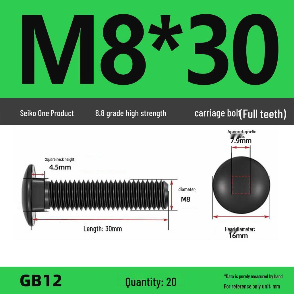 High-Strength Grade 8.8 Carriage Bolts: Round Head, Square Neck, M6-M16 Sizes for Shelf and Bridge Frames