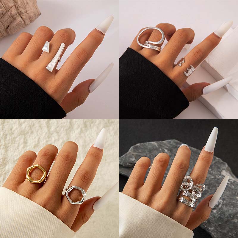 Simple Metal Geometric Line Open Rings for Women Punk Hip Hop Gold Color Irregular Adjustable Finger Rings Party Jewelry Gifts
