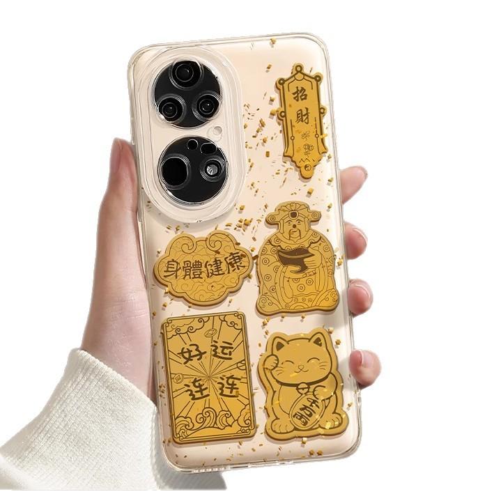 

For Huawei Pura70 Mobile Phone Case P60 Gold Foil DIY All-inclusive P40 Fortune P50 High-end P30 Transparent Protective Cover For Huawei pura70