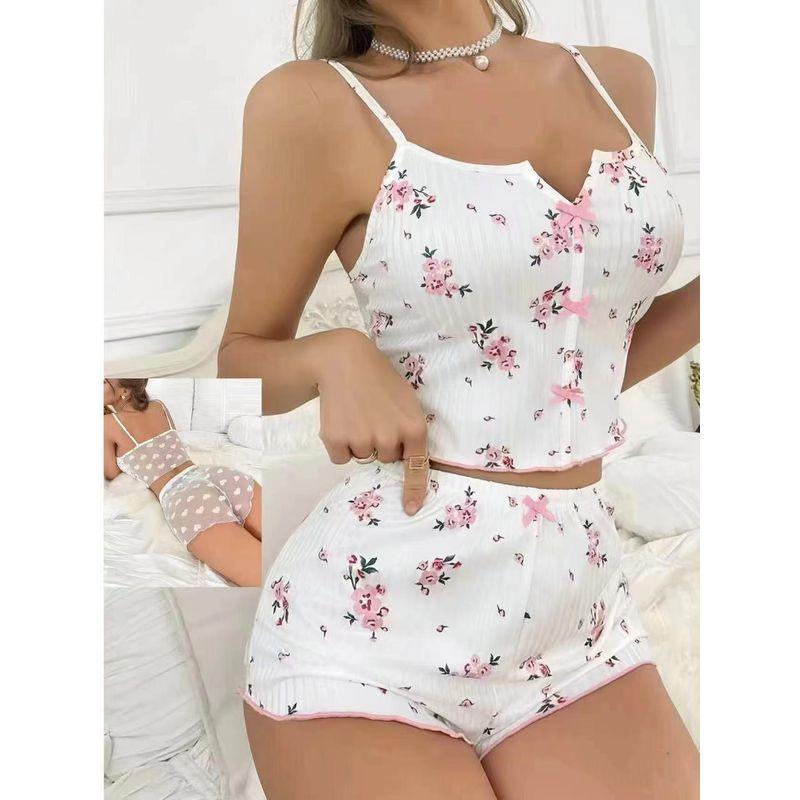 Sexy Two-Piece Suit Vest Pajamas Women's Hot Kigurumi Mesh See-through Home Wear 2025 Spring/Summer New Arrival