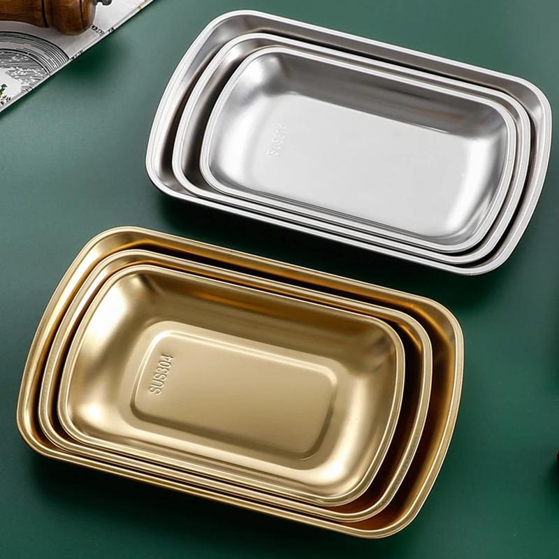 3-Piece 18/8 Stainless Steel Square Trays Fruit Snack Serving Tray Dish Plate Cosmetics Jewelry Organizer Storage Tray серебряный