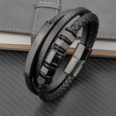 High Quality Luxury Accessories Bracelet Men's Fashion Gift Black Genuine Leather Bracelets DIY Combination Wild Handsome Gift