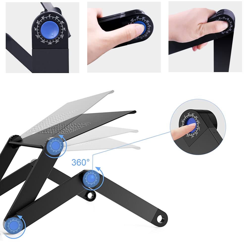 Laptop Stand, PC Stand, Computer Desk, Height Adjustable, Posture Adjustable, Foldable, Aluminum Computer Stand (Black)