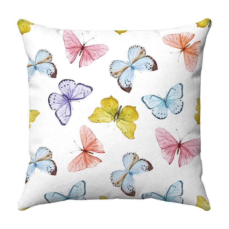 Seamless Watercolor Butterfly Digital Printing Short Plush Pillow Covers for Car Sofa Office Cushion Cover Home Goods 60x60cm