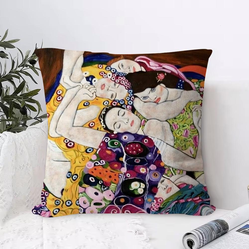 Gustav Klimt Oil Painting Pillow Case Ultra Soft Skin Friendly Fabric Cloud Like Comfort & Concealed Zipper