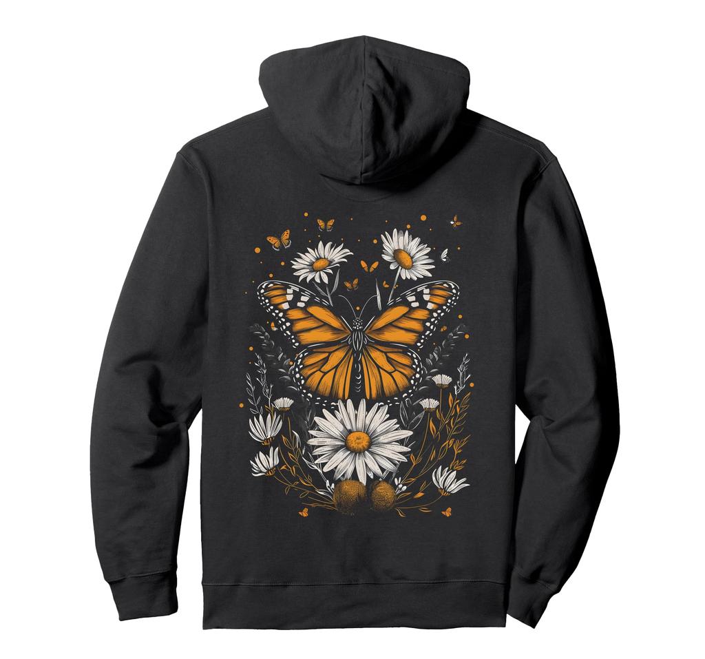 Vintage Monarch Butterfly Floral Daisy Flower Girl Botanical Mom Hoodie