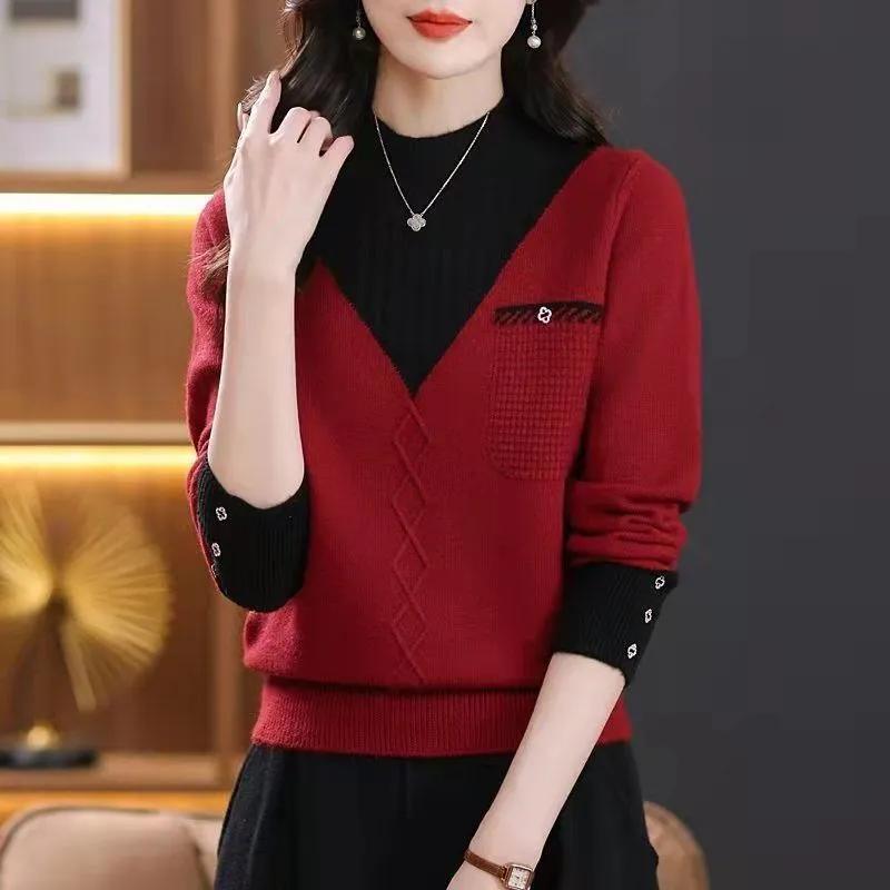 

Весна, Осень и Зима Высококачественный Пуловер Внутренний Свитер Женский Свитер Мода Повседневная Верхняя Одежда Базовая Рубашка XXXL вино красного
