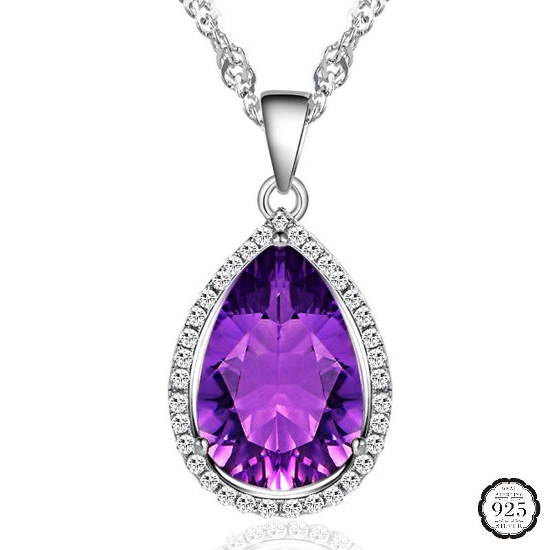 

Женское ожерелье из серебра 925 пробы, ювелирные изделия с аметистом, цирконом, драгоценным камнем, подвеска в форме капли воды для свадебной вечеринки, подарочный орнамент