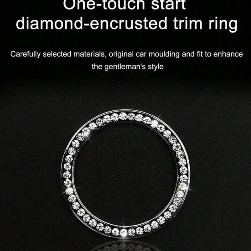 Car Interior Decor Logo Stickers, Shiny Rhinestone Car Ring Accessory for Women, Car Parts Ignition Start Button