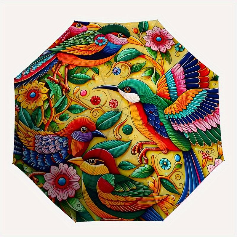 1pc Colorful Birds Floral MandalaUmbrella with Plastic Handle,Suitable for All Seasons Home Travel Outdoor UmbrellaB1747