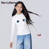 BARRY BANNY Girls' Cartoon Cat Print Semi-High Neck Long Sleeve T-Shirt