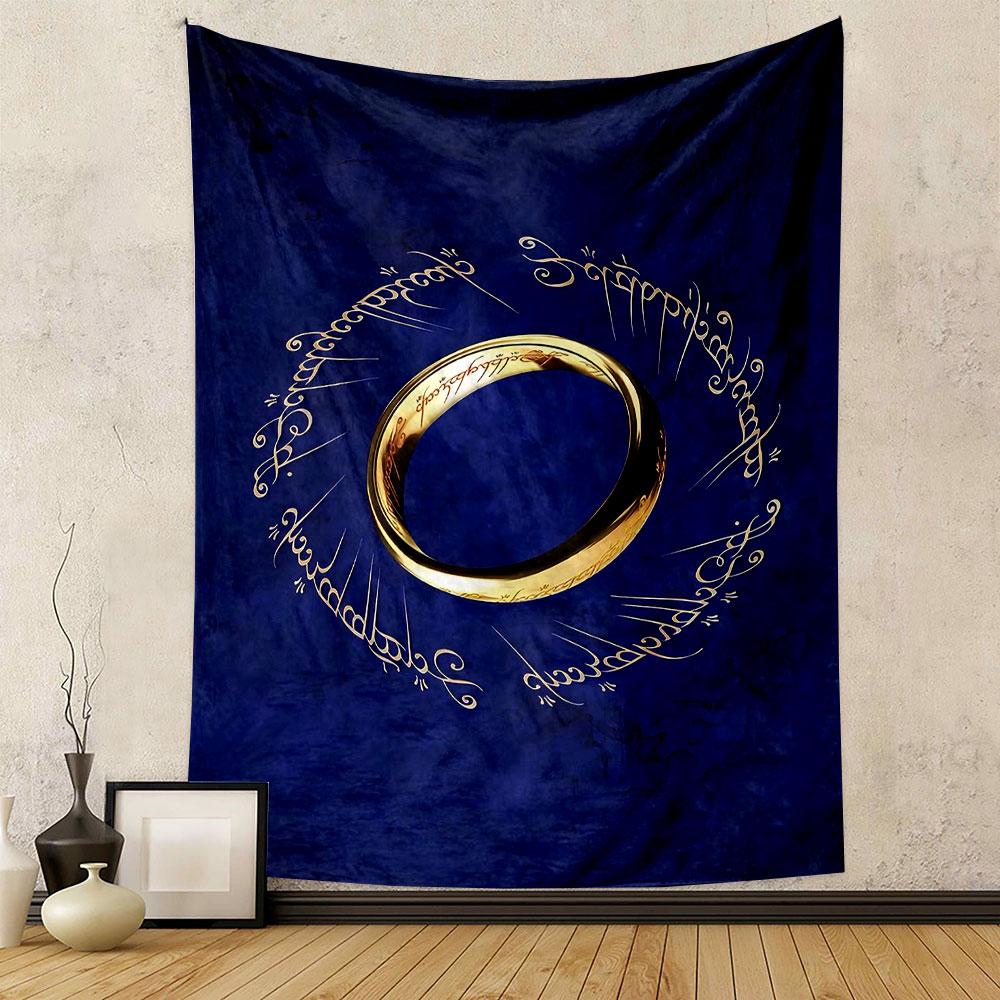 Golden Ring with Elvish Inscription Design Patterned tapestry home decor, suitable for bedroom and living room, gift