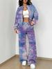 Flame pattern splicing autumn and winter new European and American women's clothing retro pattern printing suit women
