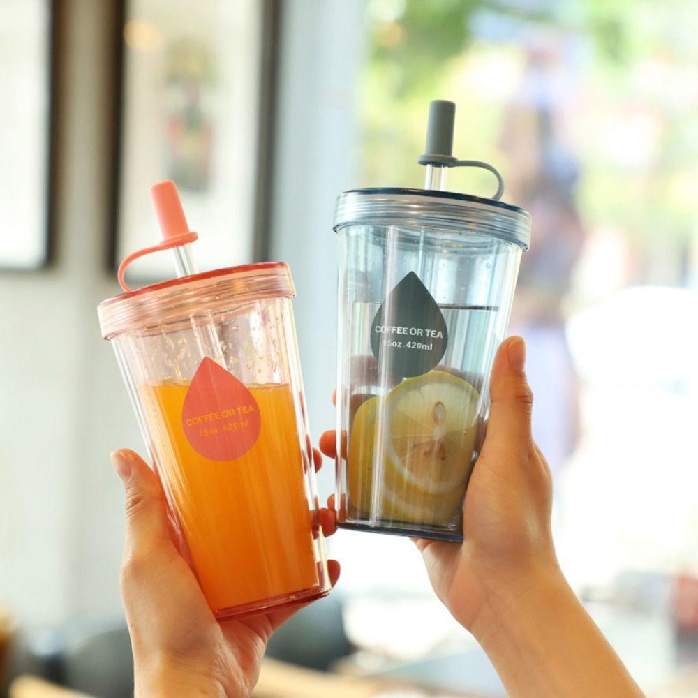 Transparent Iced Coffee Cups with Lids Water Cup gift Straw Bottle  Travel