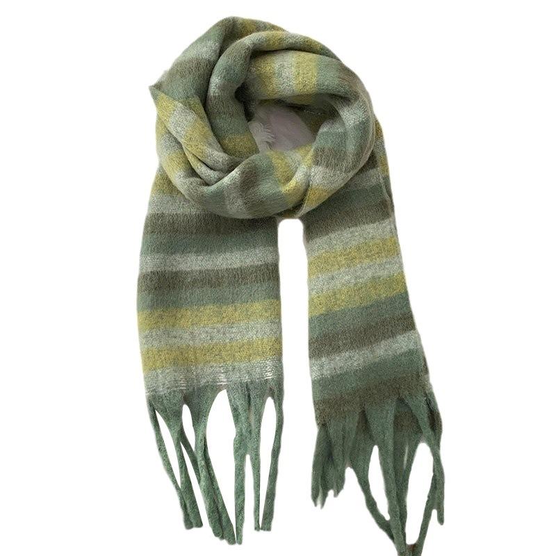 Scarf women's winter high-end sense new couple thickened warm color striped scarf scarf shawl