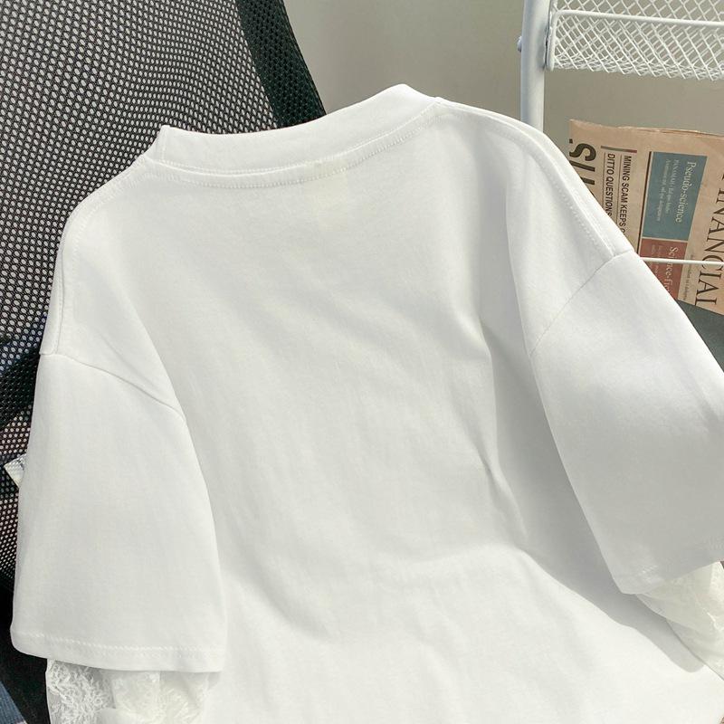 Plus Size Sequin Embroidered Mesh Two-Piece Cotton T-shirt