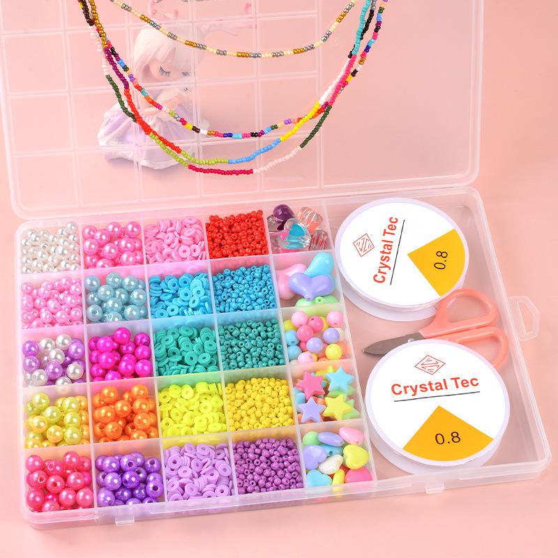 25-Grid Glass Rice Beads DIY Set: Children's Handmade Necklace & Bracelet Beading Kit