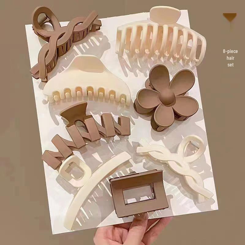 Gradient Pink Hair Clips for Women - 8-Piece Set: Large Claw & Shark Clips, Cross & Square Design
