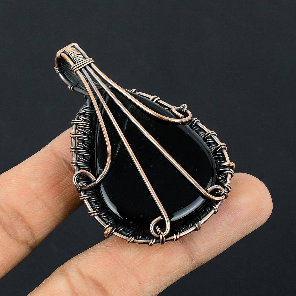 Black Onyx Jewelry, 999 Copper Wire Wrapped Pendant Handmade Gemstone Jewelry, Gifts For Wife Brand New Pendant