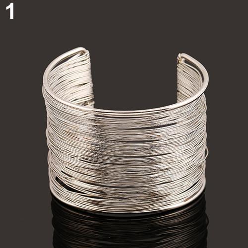 Fantastico braccialetto con polsino largo aperto con corde di fili metallici multistrato