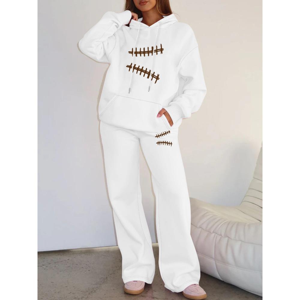 Set Casual Stampato Stile Retrò da Strada Felpa con Cappuccio Larga Pantaloni a Gamba Larga Set Due Pezzi Multifunzionale Adatto a Vari Scenari
