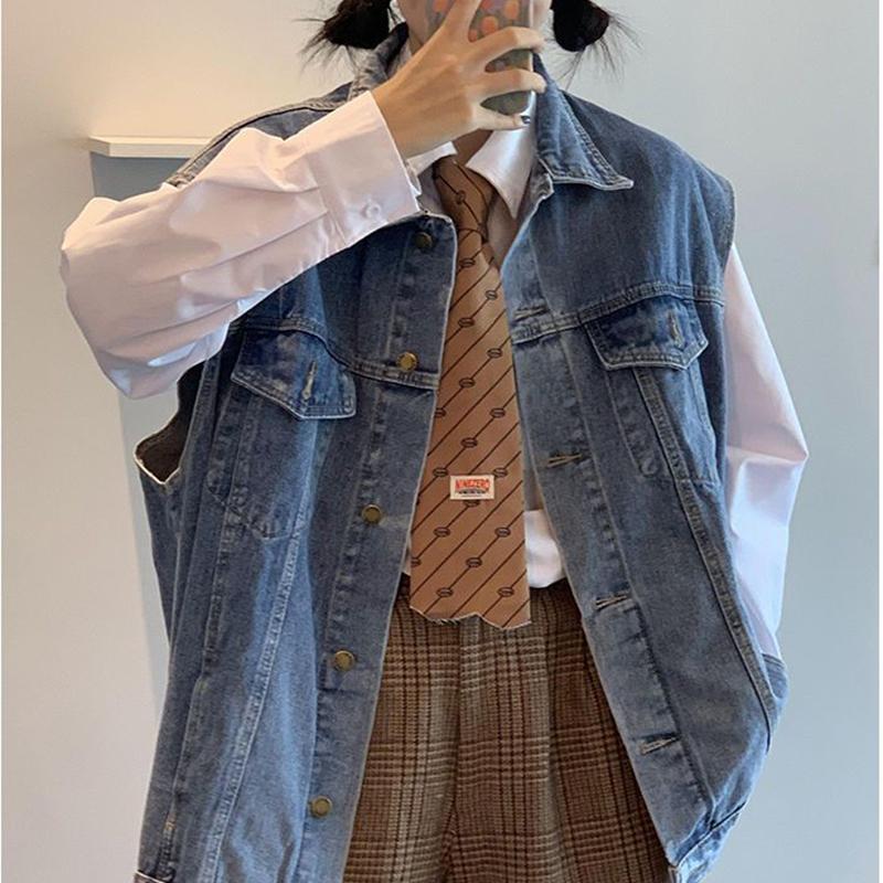 Gilet da Cowboy Primavera e Autunno Versione Coreana Personalità Largo Senza Maniche Clip per Cavallo Giacca Versatile Femminile