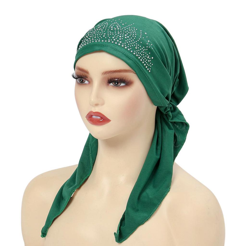 Neue Gebogene Strass Elastische Hijab Mütze mit Einfarbiger Indischer Kopftuch Stil