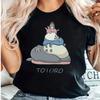 Women's Anime Cat Bus & Totoro Graphic Print T-Shirt Casual Short Sleeve Round Neck Tee Regular Fit Black Top for Casual Attire