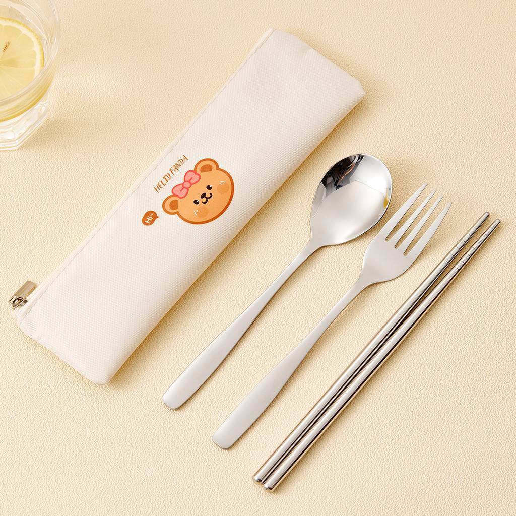 Stainless Steel Tableware Set Cute Flatware Set With Cutlery Bag Kitchen Portable Fork Spoon Chopsticks Sets