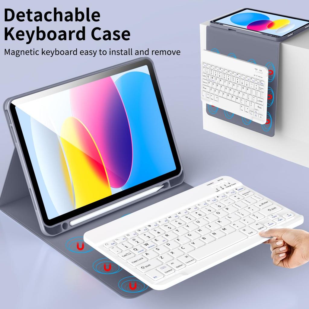 Light Purple Magnetic Bluetooth Keyboard Case for iPad 10th Gen 10.9 Inch 2020 iPad 11 A16 Protective Cover