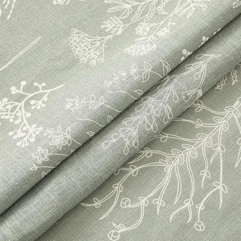 Green Botanical Linen Shower Curtain Extra Long 84 Inches Long, Spring Summer Boho Plants Leaves Textured Fabric Bathroom