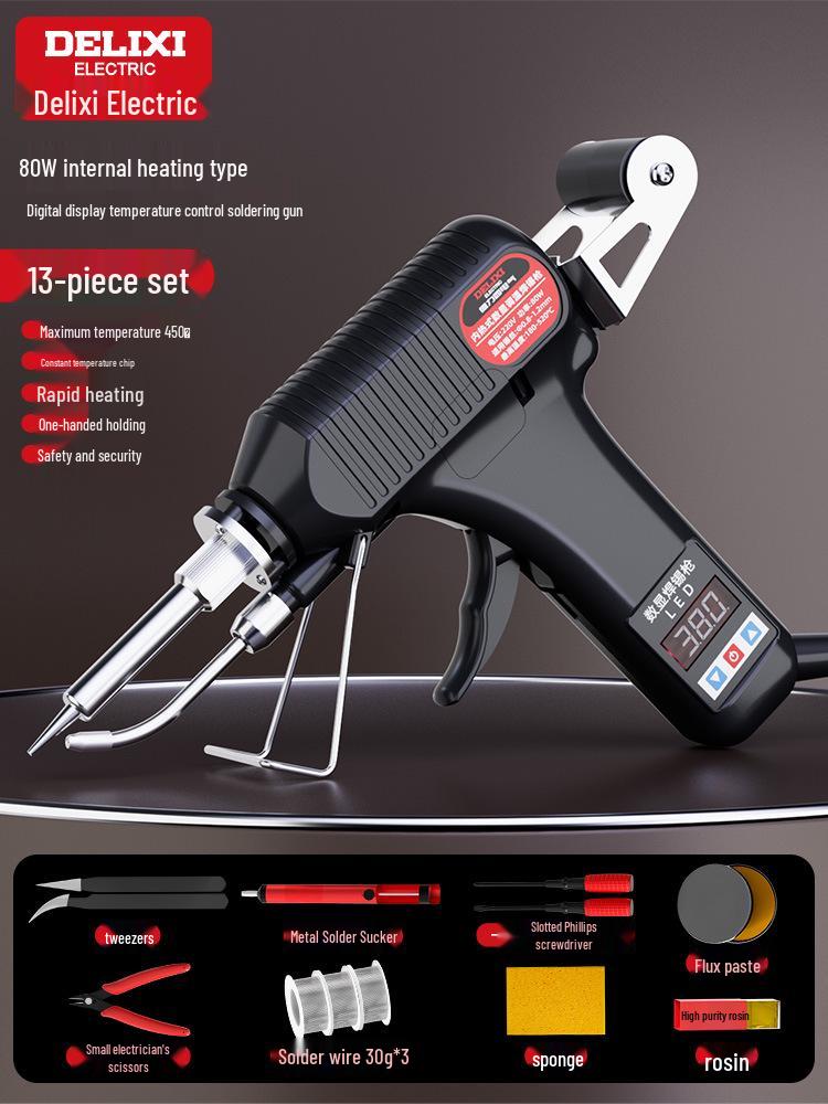DELIXI Electric Auto-Feed Soldering Iron with Digital Display & Adjustable Temperature