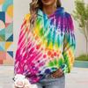 Women Plus Size Long Sleeve Drawstring Hoodie Galaxy Space Print Black Kangaroo Pocket Pullover