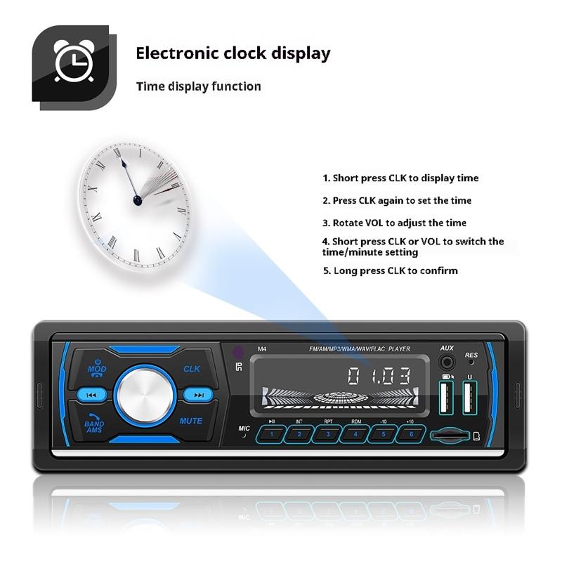2026 Portable Car Stereo Unit FM AM DAB AUX RDS USB Function Bluetooth Single 1 DIN Remote Control MP3 Player 7-color Lights Multifunctional 12V Radio