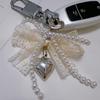 Pearls and Bowknot Embellished Keychain Elegant Bowknot Pearls Keychain Colorful Bowknot Pendant for Bags and Phones
