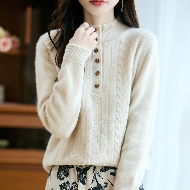 Women's Cashmere Sweater Qinghe Cashmere 30% Cashmere 70% Wool Autumn and Winter Pullover Warm and Fashionable
