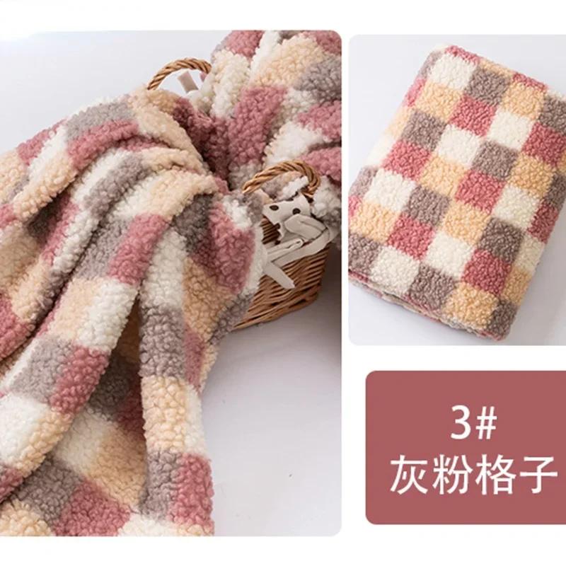 Großer Karodruck Lammplüschstoff Imitation Kaschmirstoff für Decken Puppen Winterwarme Mäntel Handgemacht DIY Nähstoff