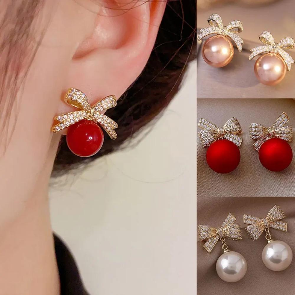 Women's Trendy Elegant Bow Earrings High End Pearl Design Sweet Temperament Fashion Jewelry Accessories