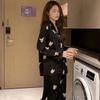 "Cute Dog Dachshund" ins cartoon spring and autumn striped pajamas women's cardigan long-sleeved loungewear autumn and winter suit