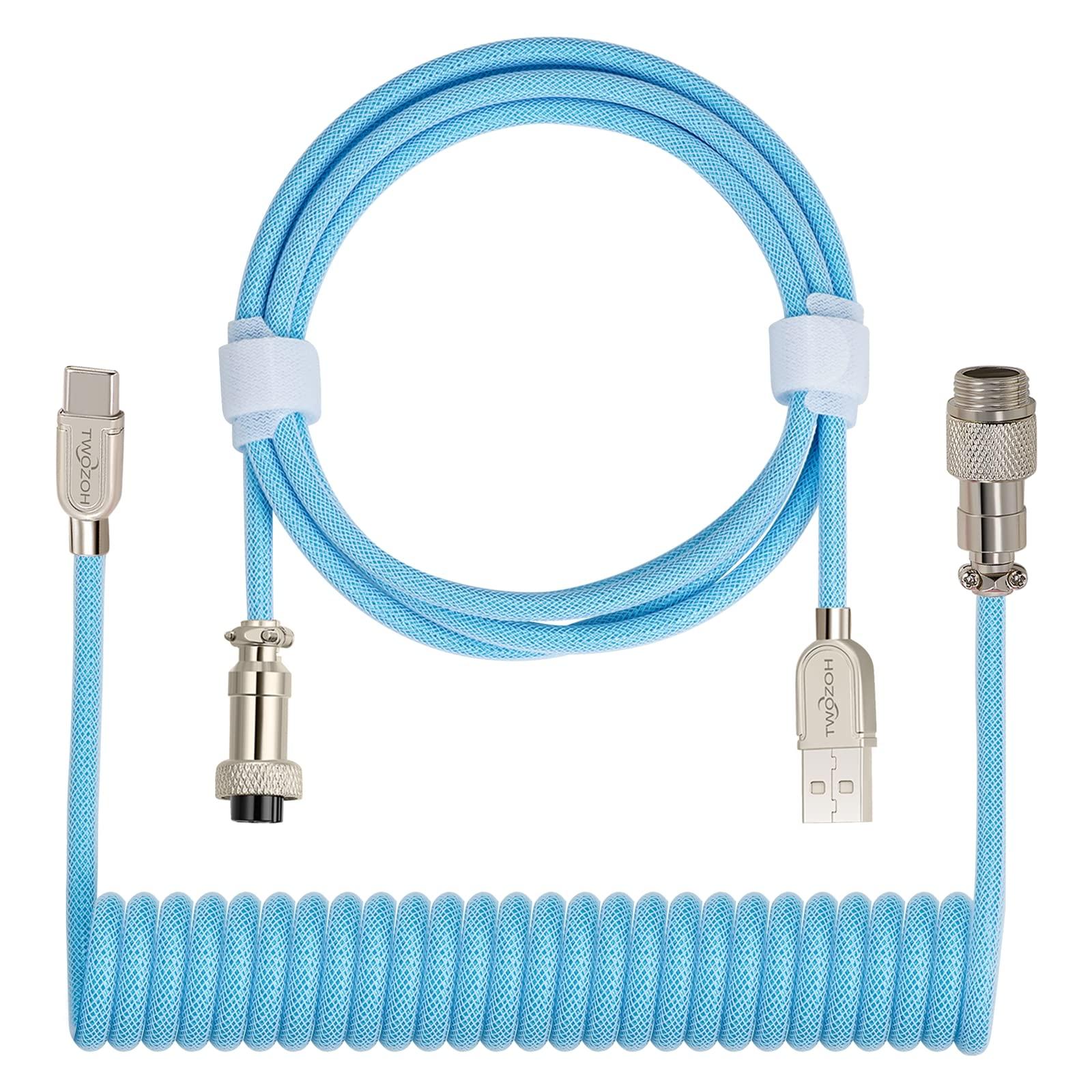 

Twozoh USB C Gaming Keyboard Coiled Cable, Double Sleeved Mechanical Detachable Metal Aviator Keyboard Cable (Blue) - Invoice Available