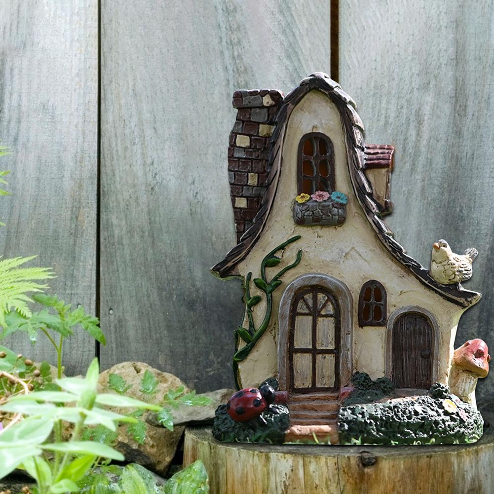 Feenhaus Groß Rustikal Miniatur Garten Villa Häuschen Harz Feengarten Dekoration Miniatur Wälder Zwergenhütte Haus Behausungen