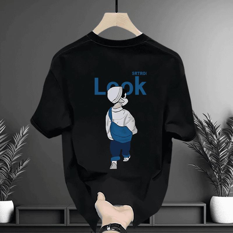 Pure Cotton American Short-Sleeved T-Shirt Men'S Hong Kong Fashion Brand Letter Printing Loose Large Size Hip-Hop Half Sleeve