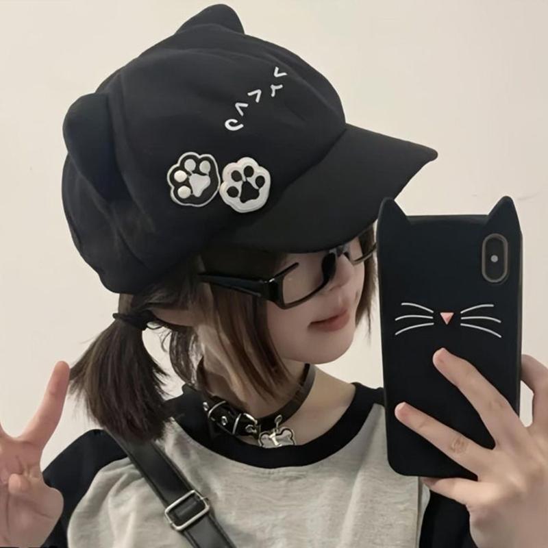 

Cat Ear Plush Baseball Cap Japanese Style Sweet And Cute Makes Your Face Look Smaller one size чёрный