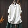Johnature Women Vintage T-Shirts O-Neck Short Sleeve Soft Summer Patchwork Pockets Casual T-shirts Female