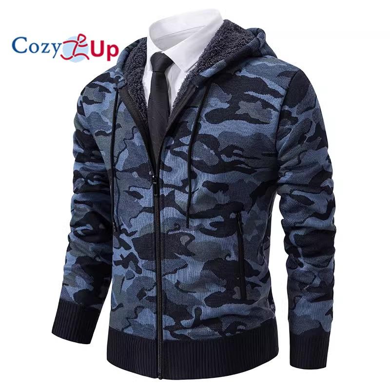 Cozy Up Men's Cardigan Jacket Hooded Sherpa Cashmere Casual Camouflage Thickened Warm