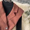 New 2024 Autumn Winter Black Knitted Sweater Tops Suits For Women Notched Collar Sleeveless Tank Double-Breasted Belt Dress Sets